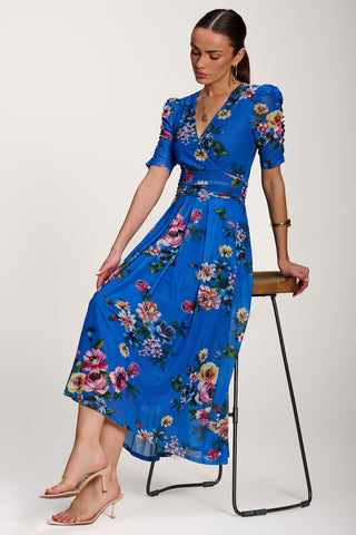 Floral Print Mesh Maxi Dress, Royal Blue