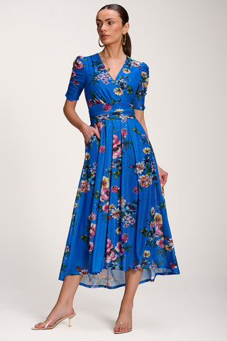 Floral Print Mesh Maxi Dress, Royal Blue