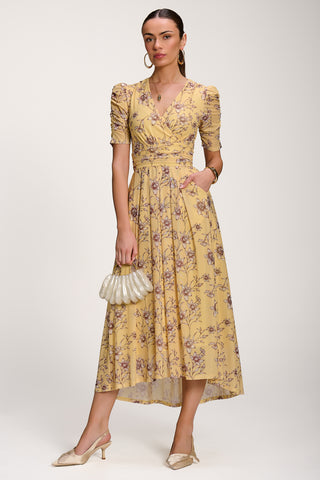 Floral Print Mesh Maxi Dress, Yellow Floral