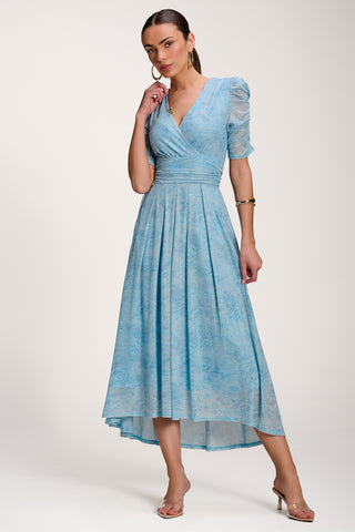 Printed Mesh Dip Hem Maxi Dress, Blue Abstract