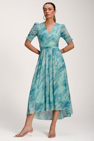 Printed Mesh Dip Hem Maxi Dress, Green Abstract