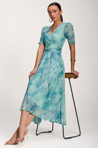 Printed Mesh Dip Hem Maxi Dress, Green Abstract