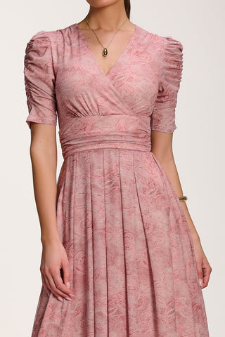 Printed Mesh Dip Hem Maxi Dress, Pink Abstract