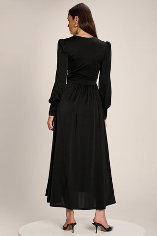 Long Sleeve Slinky Jersey Maxi Dress, Black