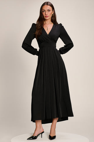 Long Sleeve Slinky Jersey Maxi Dress, Black