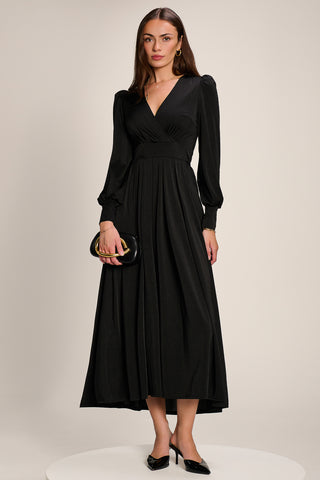 Long Sleeve Slinky Jersey Maxi Dress, Black