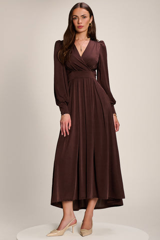 Long Sleeve Slinky Jersey Maxi Dress, Brown