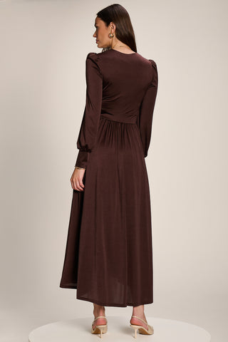Long Sleeve Slinky Jersey Maxi Dress, Brown