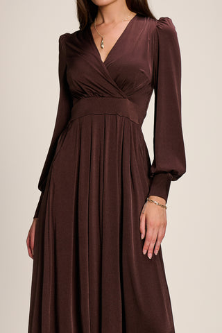 Long Sleeve Slinky Jersey Maxi Dress, Brown