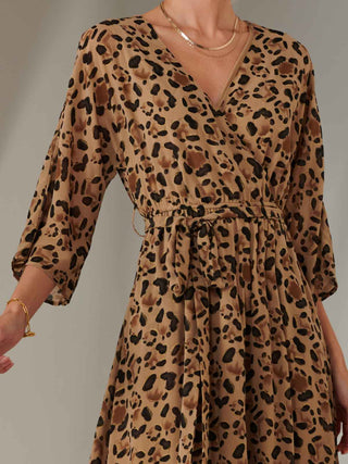 Chiffon Gold Spot Patterned Midaxi Dress, Brown Leopard