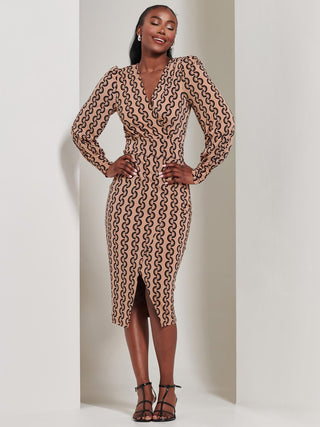Print Long Sleeve Jersey Pencil Dress, Black Geo Jolie Moi Retail Print Long Sleeve Jersey Pencil Dress, Black Geo Jolie Moi Retail