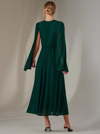 Amira Cape Sleeve Wrapped Maxi Dress, Dark Green Jolie Moi Retail Amira Cape Sleeve Wrapped Maxi Dress, Dark Green Jolie Moi Retail