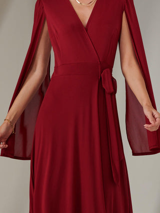 Amira Cape Sleeve Wrapped Maxi Dress, Merlot