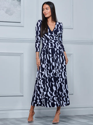 Geometric Print Long Sleeve Maxi Dress, Navy Geo – Jolie Moi Retail