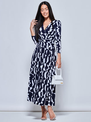 Geometric Print Long Sleeve Maxi Dress, Navy Geo Jolie Moi Retail Geometric Print Long Sleeve Maxi Dress, Navy Geo Jolie Moi Retail