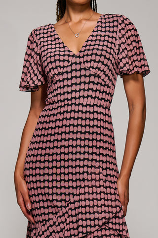 Geo Print Tiered Maxi Dress, Pink Geo