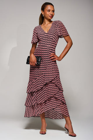 Geo Print Tiered Maxi Dress, Pink Geo