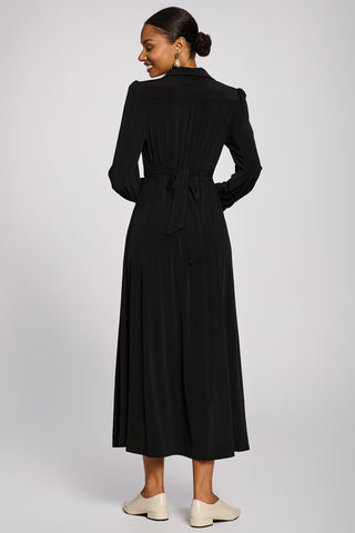 Long Sleeve Shirt Jersey Maxi Dress, Black