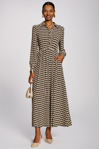 Long Sleeve Shirt Jersey Maxi Dress, Stone Black