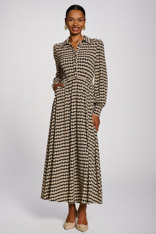 Long Sleeve Shirt Jersey Maxi Dress, Stone Black