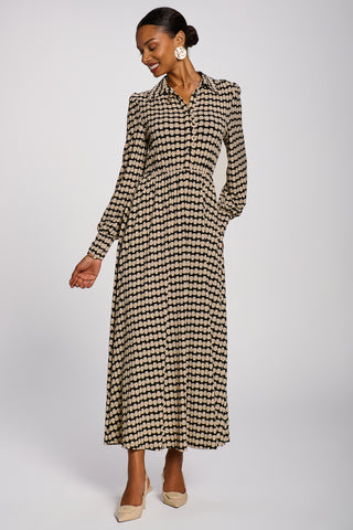 Long Sleeve Shirt Jersey Maxi Dress, Stone Black
