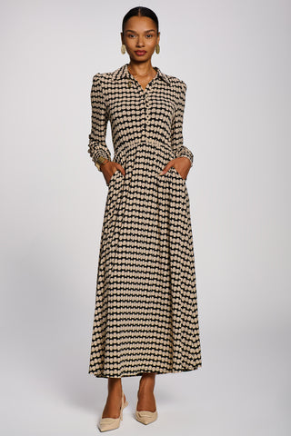 Long Sleeve Shirt Jersey Maxi Dress, Stone Black