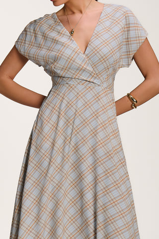 Check Print Maxi Dress, Blue Check