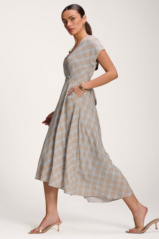 Check Print Maxi Dress, Blue Check