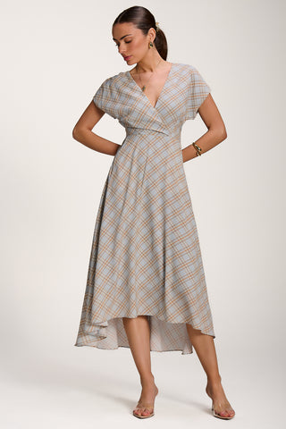 Check Print Maxi Dress, Blue Check
