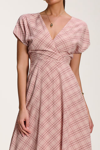 Check Print Maxi Dress, Pink Check
