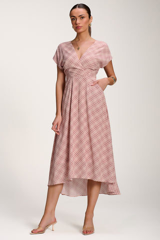 Check Print Maxi Dress, Pink Check