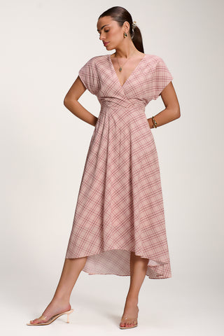 Check Print Maxi Dress, Pink Check