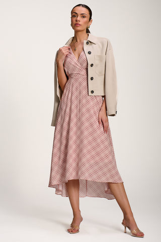 Check Print Maxi Dress, Pink Check