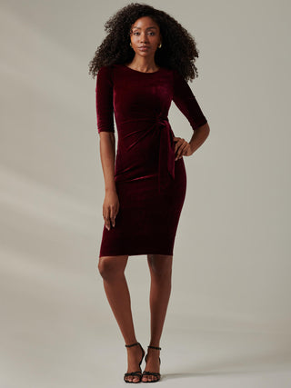 Velvet Side Tie Midi Dress, Burgundy Jolie Moi Retail Velvet Side Tie Midi Dress, Burgundy Jolie Moi Retail