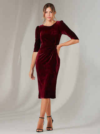 Velvet Side Tie Midi Dress, Burgundy Jolie Moi Retail Velvet Side Tie Midi Dress, Burgundy Jolie Moi Retail