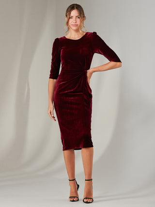 Velvet Side Tie Midi Dress, Burgundy Jolie Moi Retail Velvet Side Tie Midi Dress, Burgundy Jolie Moi Retail