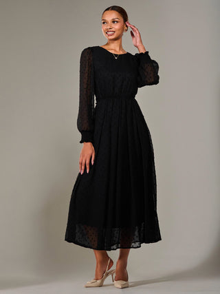 Long Sleeve Chiffon Midaxi Dress, Black Jolie Moi Retail Long Sleeve Chiffon Midaxi Dress, Black Jolie Moi Retail