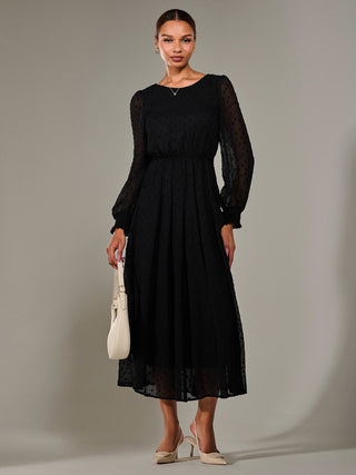 Long Sleeve Chiffon Midaxi Dress, Black Jolie Moi Retail Long Sleeve Chiffon Midaxi Dress, Black Jolie Moi Retail