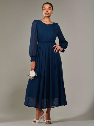 Long Sleeve Chiffon Midaxi Dress, Navy Jolie Moi Retail Long Sleeve Chiffon Midaxi Dress, Navy Jolie Moi Retail