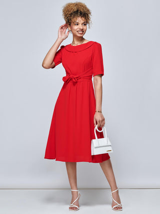 Jolie Moi Gemma Belted Midi Dress, Red