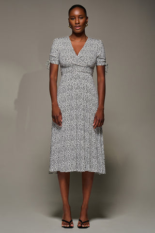 Jersey Tie Sleeve Wrap Front Midi Dress, White Polka