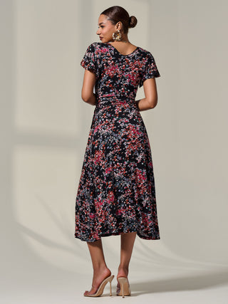Mock Wrap Jersey Midi Dress, Black Floral