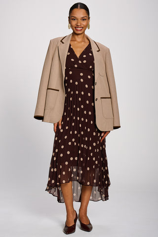 Angel Sleeve Pleated Chiffon Maxi Dress, Burgundy Spot