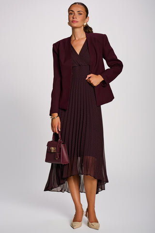 Angel Sleeve Pleated Chiffon Maxi Dress, Dark Brown Spot