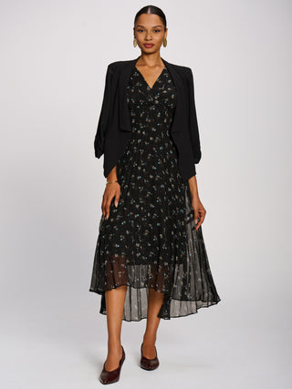 Chiffon Pleated Maxi Dress, Black Floral