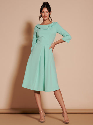 3/4 Sleeve Fold Neck Midi Dress, Light Green