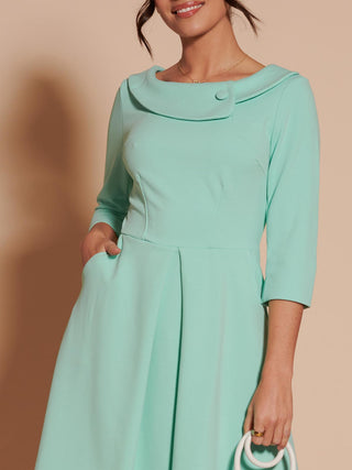 3/4 Sleeve Fold Neck Midi Dress, Light Green Jolie Moi Retail 3/4 Sleeve Fold Neck Midi Dress, Light Green Jolie Moi Retail