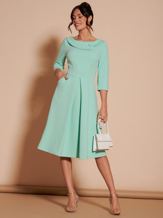 mint green 3 4 sleeve dress Listha Women's A-Line Swing Midi Dress 3/4 Sleeve Casual Formal Mint Green 3XL