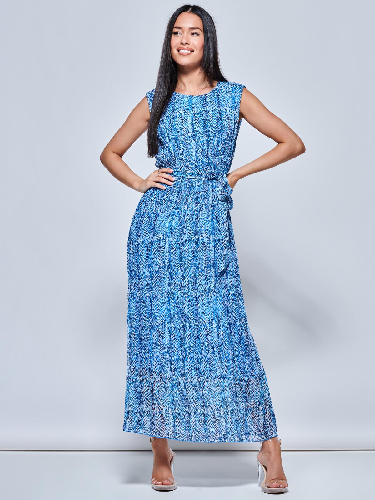 Hollyn Pleated Chiffon Maxi Dress, Blue Abstract – Jolie Moi Retail