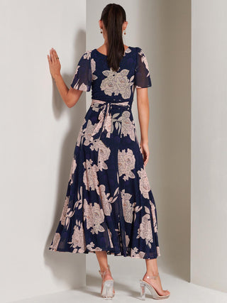 Paityn Angel Sleeve Mesh Maxi Dress, Navy Floral Jolie Moi Retail Paityn Angel Sleeve Mesh Maxi Dress, Navy Floral Jolie Moi Retail